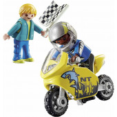 Boy with racing motorcycle.