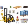 Forklift truck with cargo.