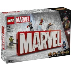 Logotipo MARVEL y minifiguras.